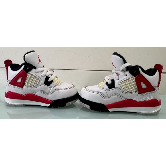 Nike Air Jordan 4 Retro TD \'Fire Red\' 4 Toddler Shoes Kids Black White Red Sz 5C